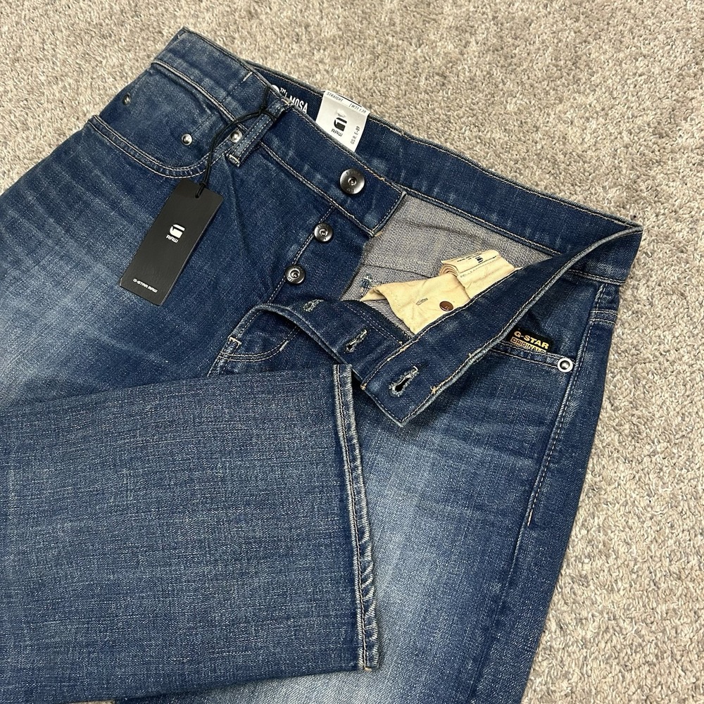 G Star Raw Mosa Straight Jeans Mens 31X30 Button Fly Blue Denim New with Tags